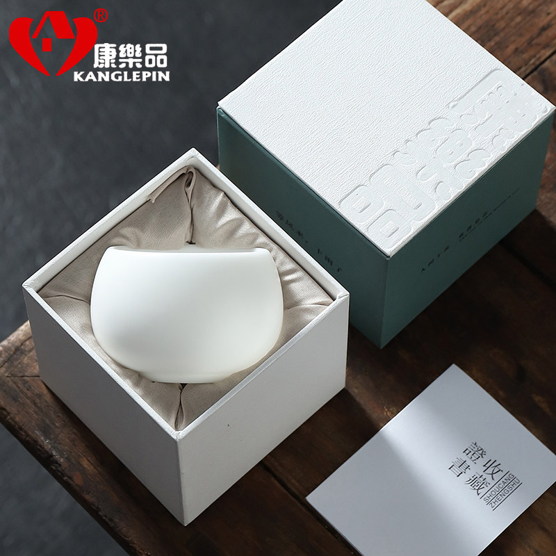 康乐品白瓷茶杯个人专用 王存旭大师羊脂玉瓷主人杯单杯功夫茶盏