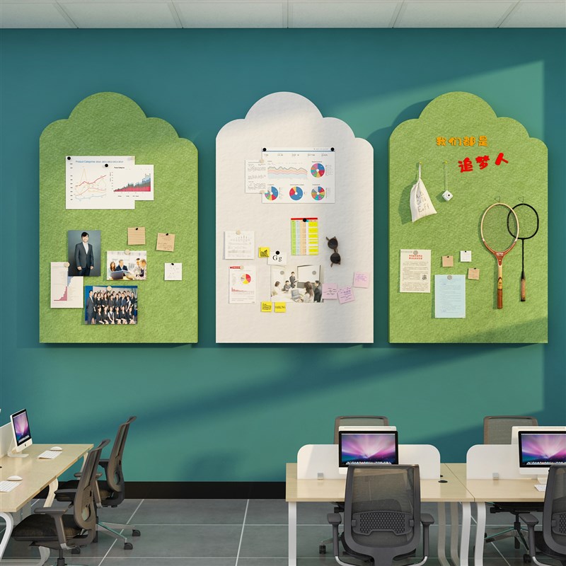 毛毡公告栏e办公室墙面装饰企业文化公司宣传贴员工风采照片展示