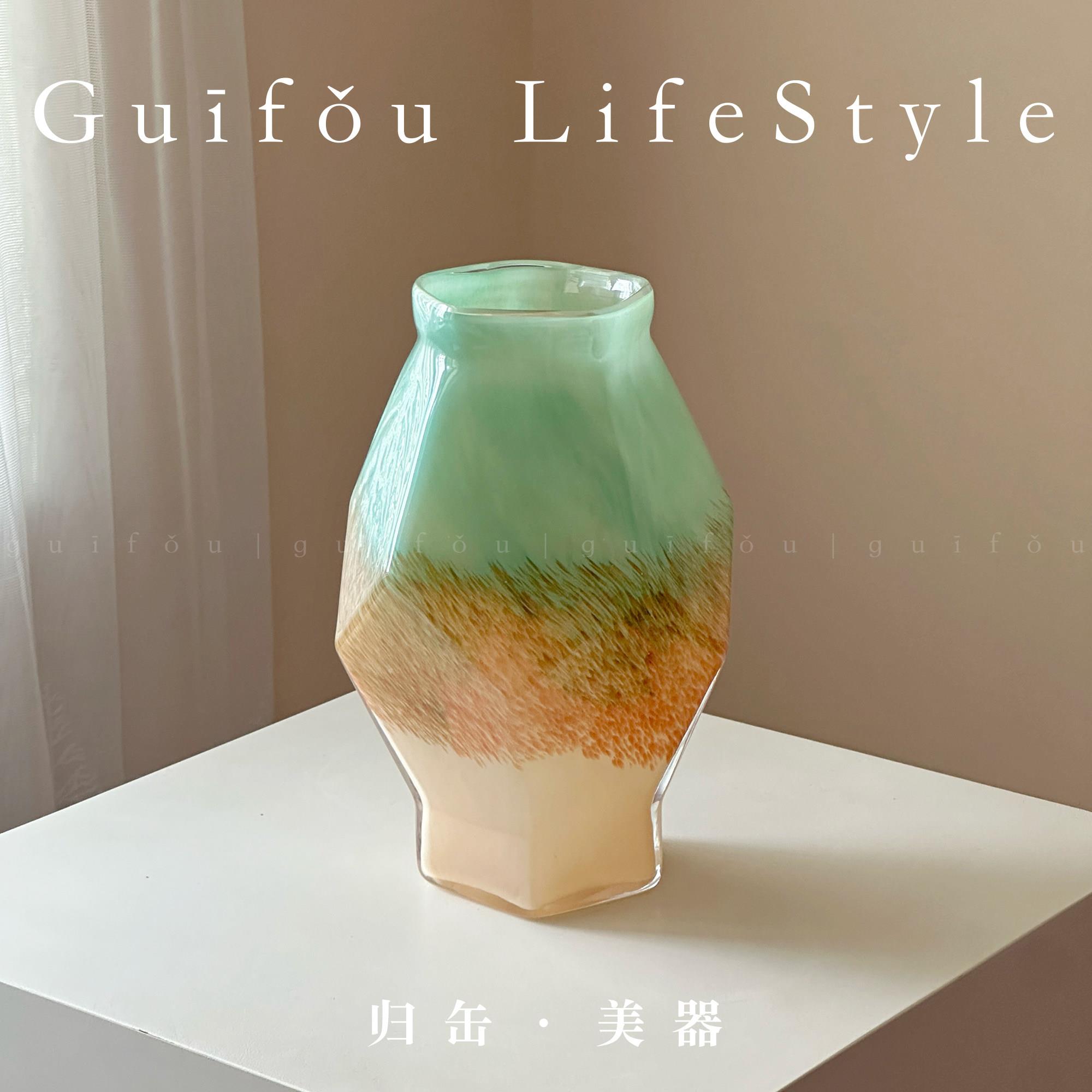 归缶超好看宋式美学百搭插花水培鲜花琉璃花瓶客厅轻奢高级感摆件