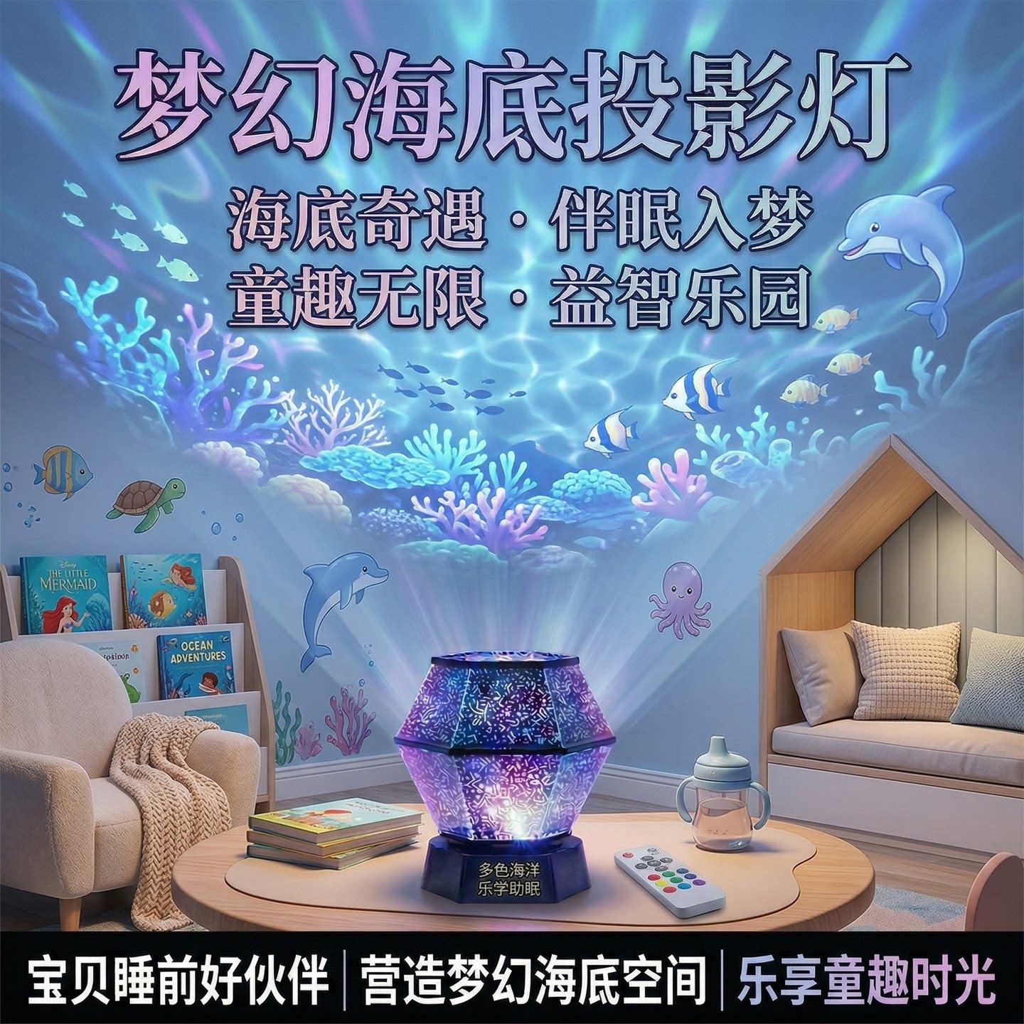 梦幻海底投影灯儿童生日礼物床头助眠夜灯遥控益智宝宝卧室气氛灯
