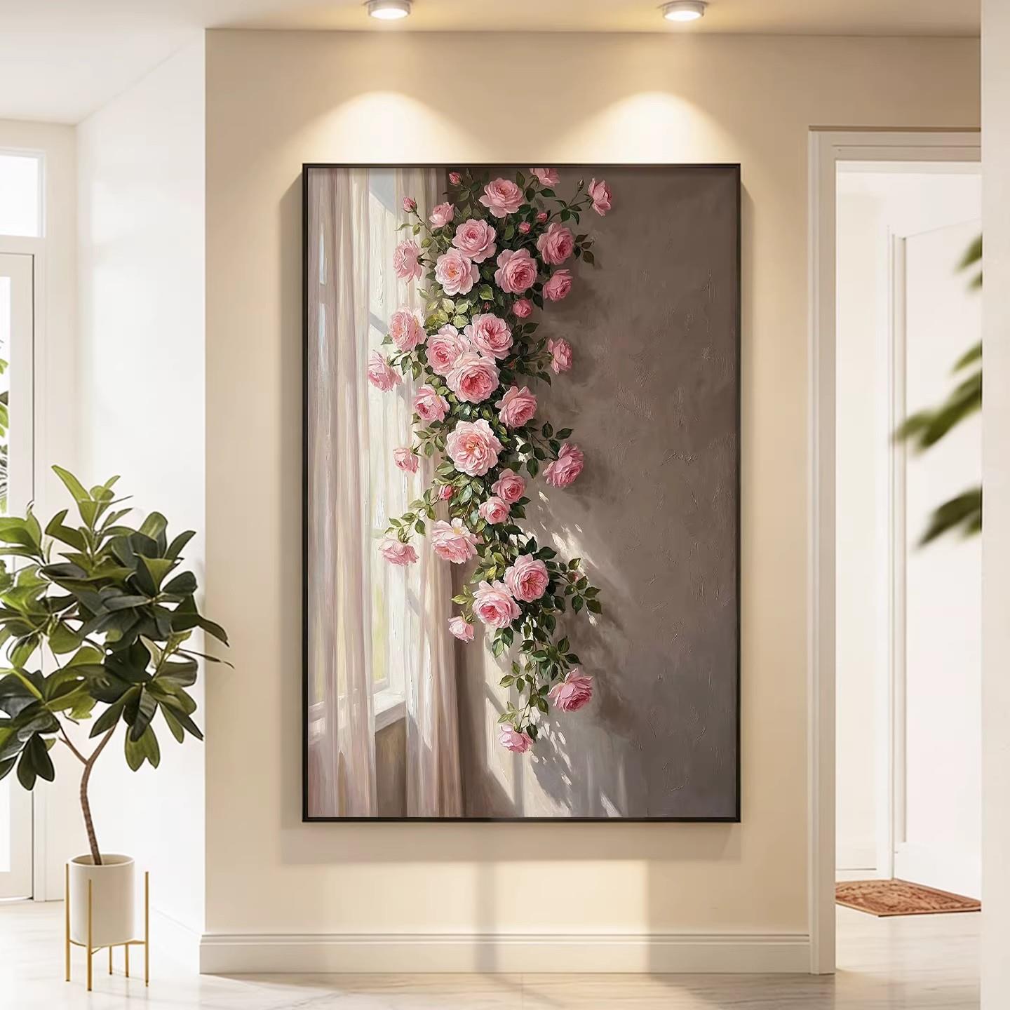 玫瑰花玄关装饰画植物花卉入户正对门挂画大气客厅沙发背景墙壁画