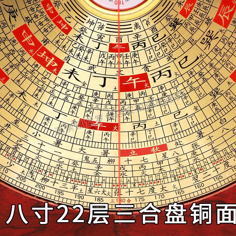 香港鑫雕罗盘风水盘高精度专业8寸大字体三合综合盘纯铜罗盘罗经