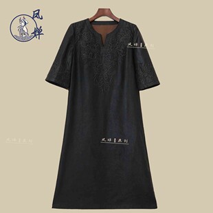 【汉风金线藤纹裙】凤婵·原创 重工刺绣香云纱减龄桑蚕丝连衣裙