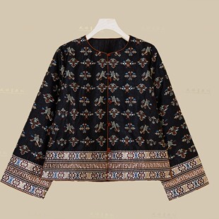 凤婵·原创 凤语云裳彝绣工艺 中式国风万针刺绣时尚香云纱短外套