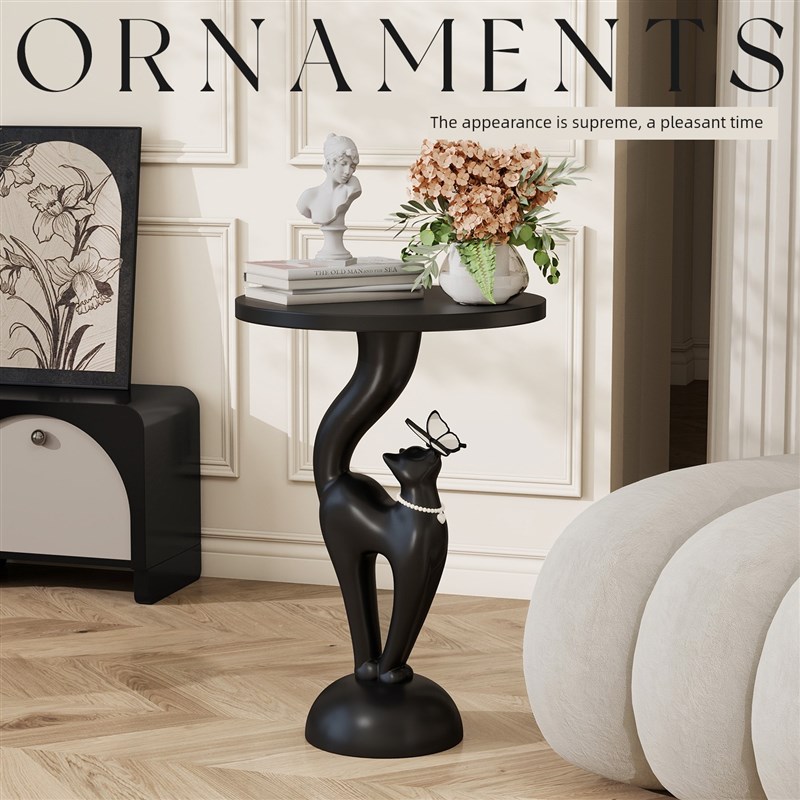 简约的黑白落地客厅沙发旁的法式小圆桌卧室床T头储物架高端装修