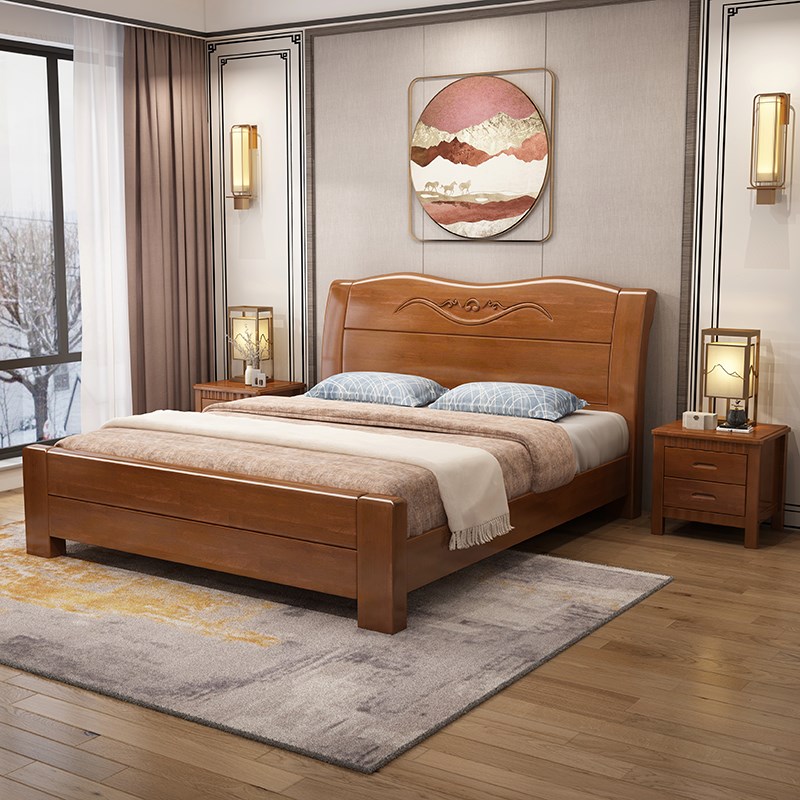 现代简约实木床1.8米主卧大床1.5米G双人床储物出租房专用经济型