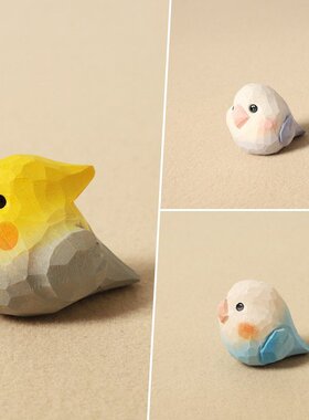 手工木雕小鸟摆件紫色鹦鹉可爱卡通装饰摆件客厅玄关摆件生日礼物