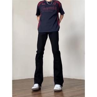 cleanfit弯刀牛仔裤黑色高腰微喇叭裤男生美式vibe风高街修身直筒