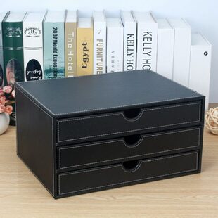 桌上简约a4纸资料柜 厂促A10L皮革公文件柜木质桌面收纳盒箱抽屉式