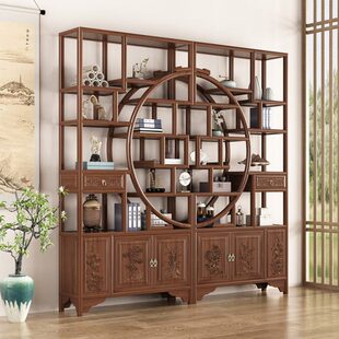 大团圆博古架实木中式多宝阁收耐架子隔断简约置物架菠萝格展示柜
