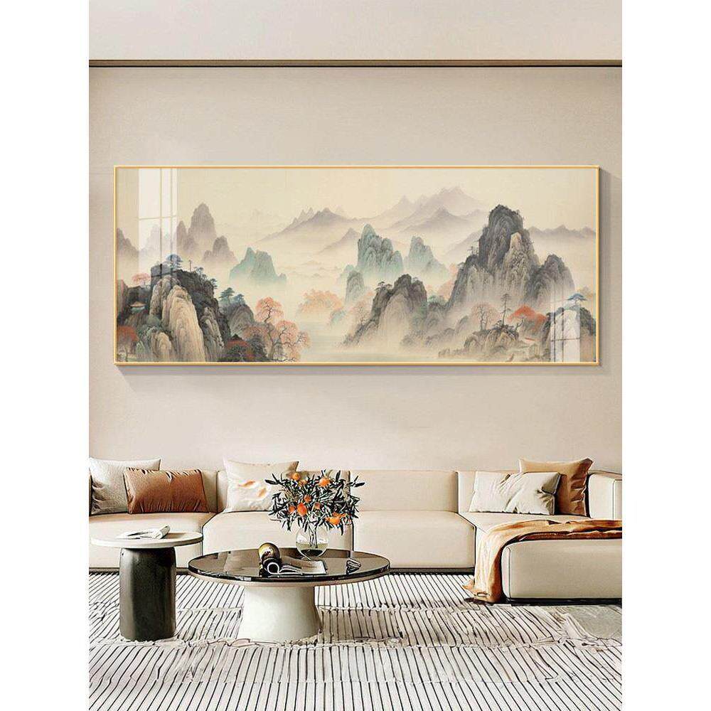水墨山水画办公室西墙客厅挂画新中式沙发背景墙壁画靠山图一整幅