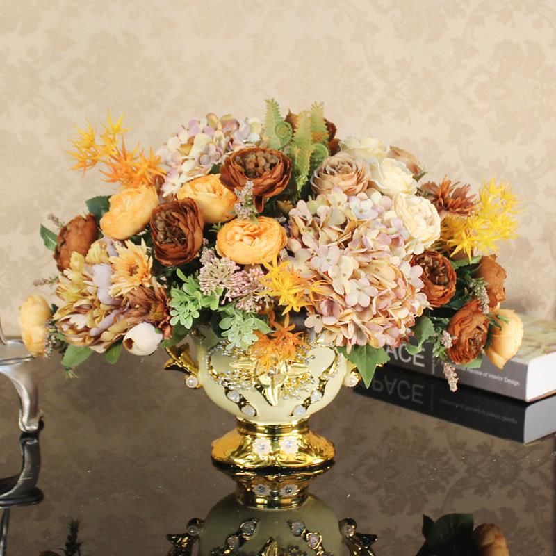 轻奢仿真花艺摆件套装复古假花装饰花绢花摆设客厅餐桌插花卉家饰