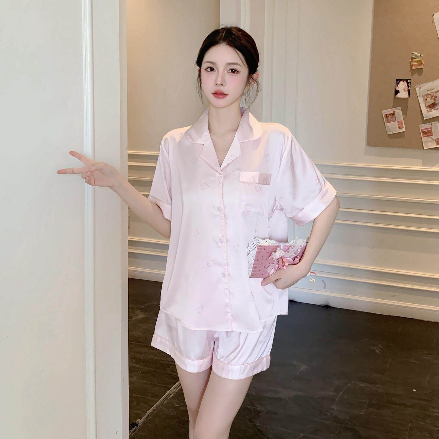 【梦幻云裳】凉感冰丝睡衣女夏季短袖短裤甜美冰雪丝绸家居服套装