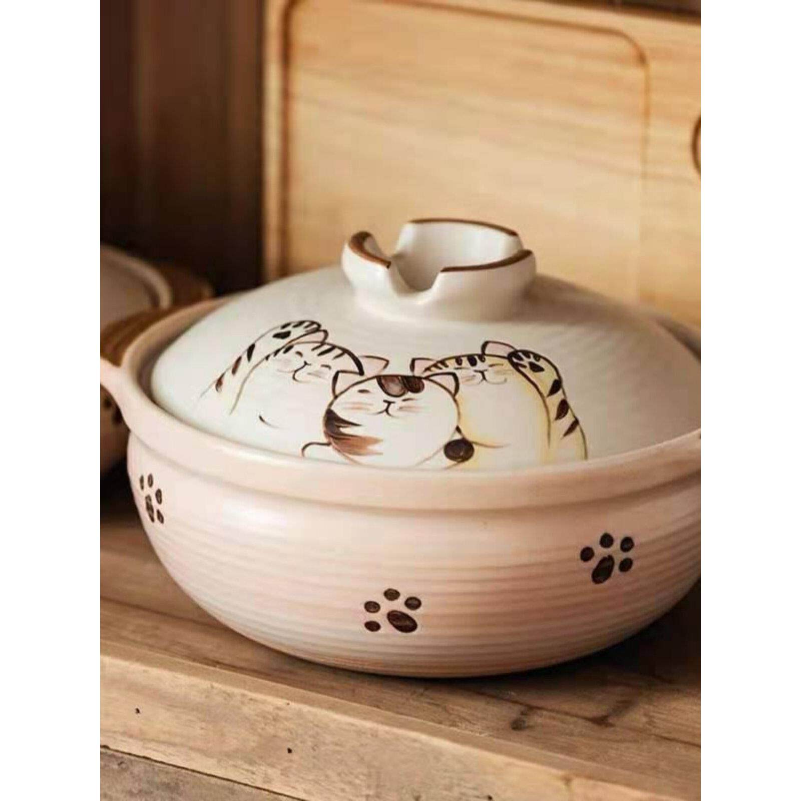 万土烧 土锅福猫陶瓷砂锅煮粥家用煲汤炖肉沙锅 耐高温燃气灶明火