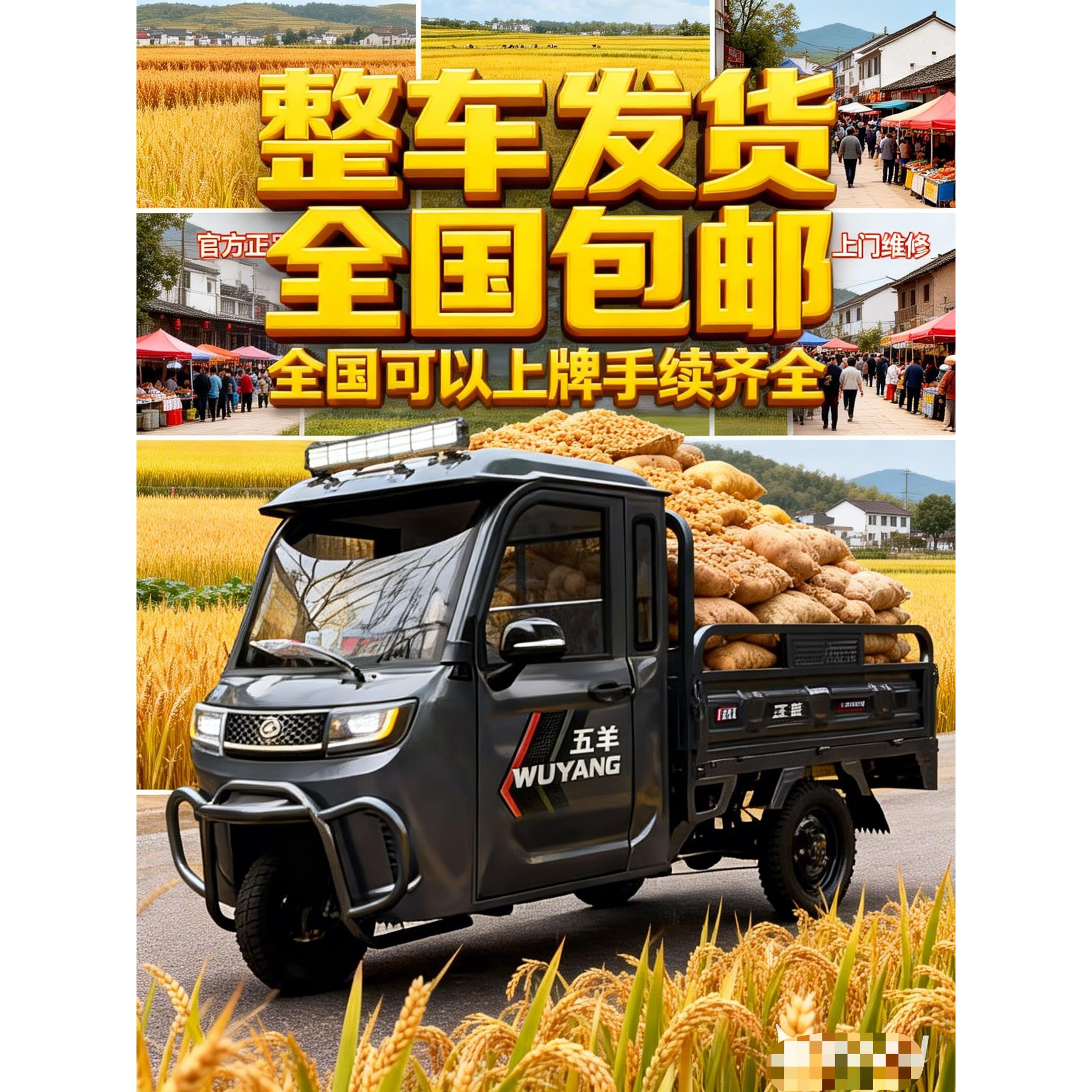 广州五羊摩卡半封闭电动三轮车蓬车拉货农用快递车爬坡王电动车