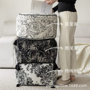 黑白复古风坐墩中式 长促法式 水墨刺绣矮凳蒲团懒人沙发客厅地毯坐