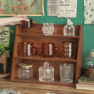 松川家居木质杯子收纳盒复古公室客厅茶具水杯玻璃杯桌面承钧日