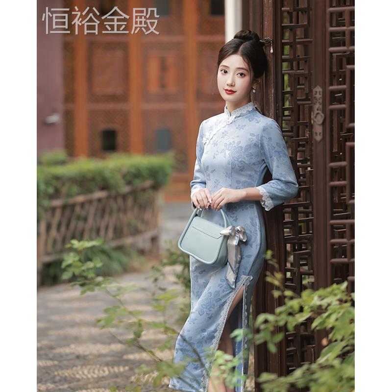 2025新款花芙蓉春秋改古良旗袍复连衣裙长春款复年轻高档款袖仙女