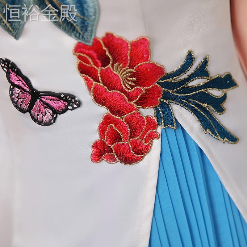 2025新款白色新款合衣唱团演出服走秀袍花连裙主持人年会长款绣晚