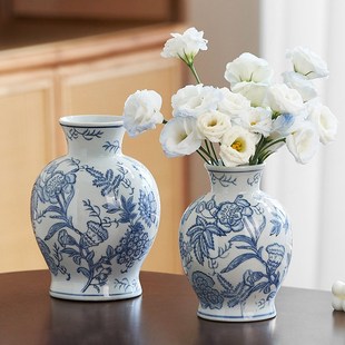 中式 复古摆件 青花瓷陶瓷小花瓶高级感小众家居客厅插花新中式 软装