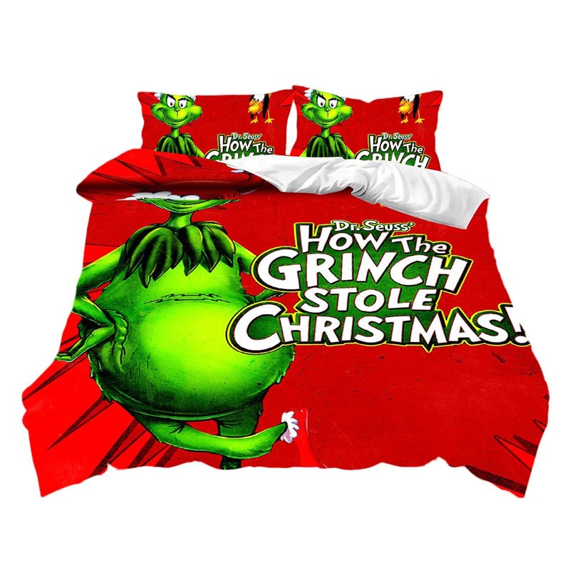 3D床品a套件圣诞绿毛怪格林奇被套系列数码印花卡通枕套三件套