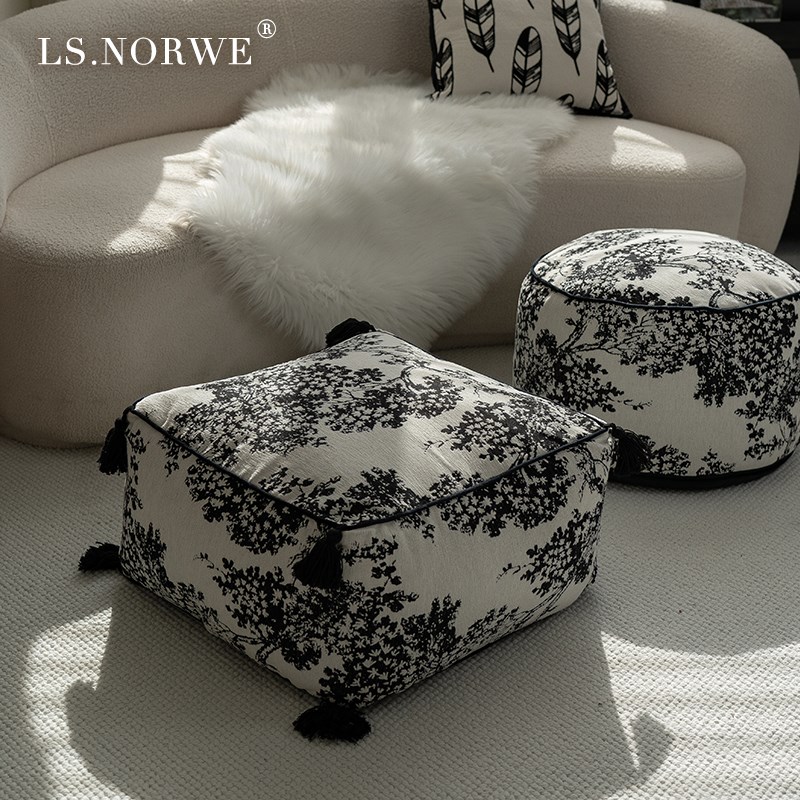 坐墩法式水墨懒i人沙发脚踏墩子蒲团客厅坐垫脚墩可拆洗换鞋矮凳