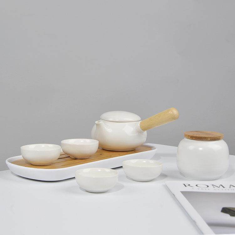 2025新款茶具套组羊脂玉白瓷侧把泡茶壶木柄过滤壶一壶两杯茶叶罐,餐饮具,功夫茶具,淘宝优惠券,粉丝福利购,淘宝优惠卷