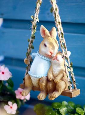 庭院阳台布置户外顶楼卡通兔子壁挂装饰花园创意树脂动物造型摆件