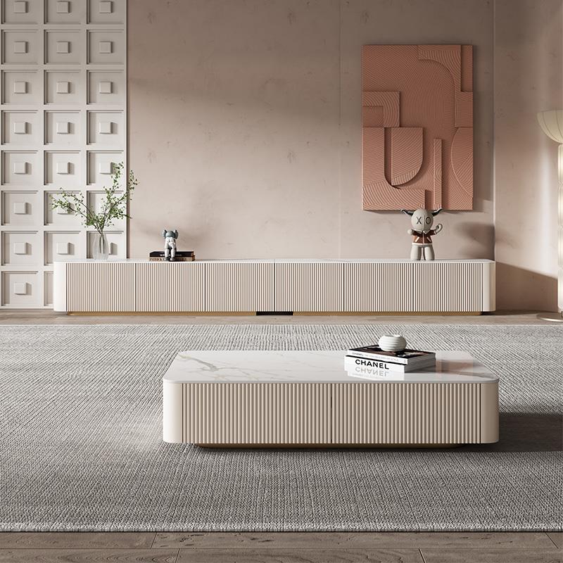 意式轻奢电视柜茶几组合家用客厅现代烤漆小户型超长储物地柜圆形