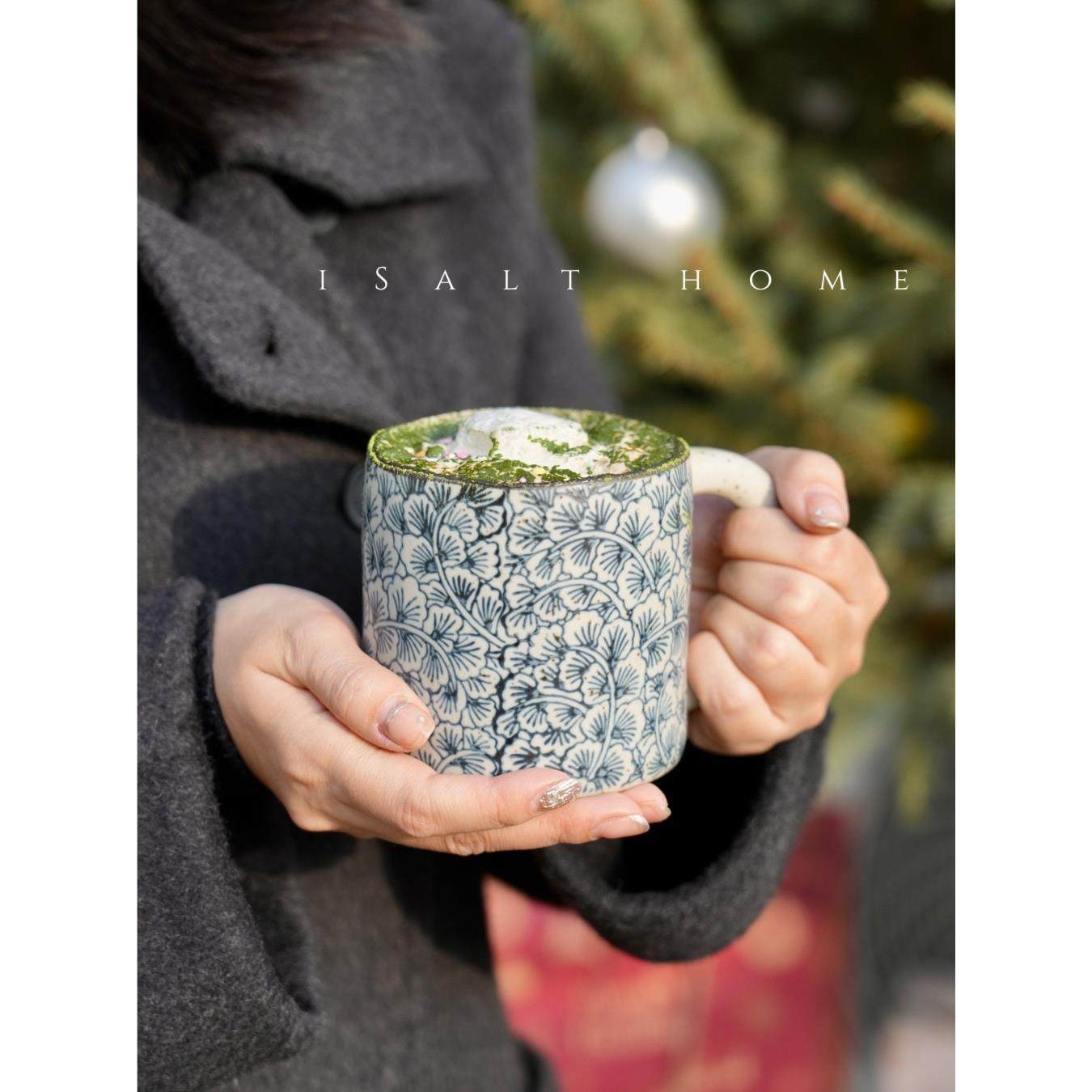 手工银杏马克杯。陶瓷蓝白手绘大容量创意家庭饮用杯/丹麦,餐饮具,马克杯,淘宝优惠券,粉丝福利购,淘宝优惠卷