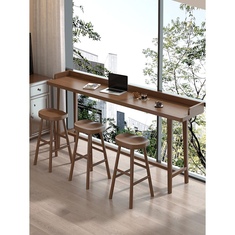 实木阳台吧台高脚桌带挡边简约现代落地窗长条桌酒吧桌奶茶店桌椅