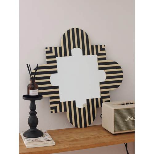 嘻物所复古装饰镜铁艺条纹现代挂镜设计中古风格简约艺术客厅摆件