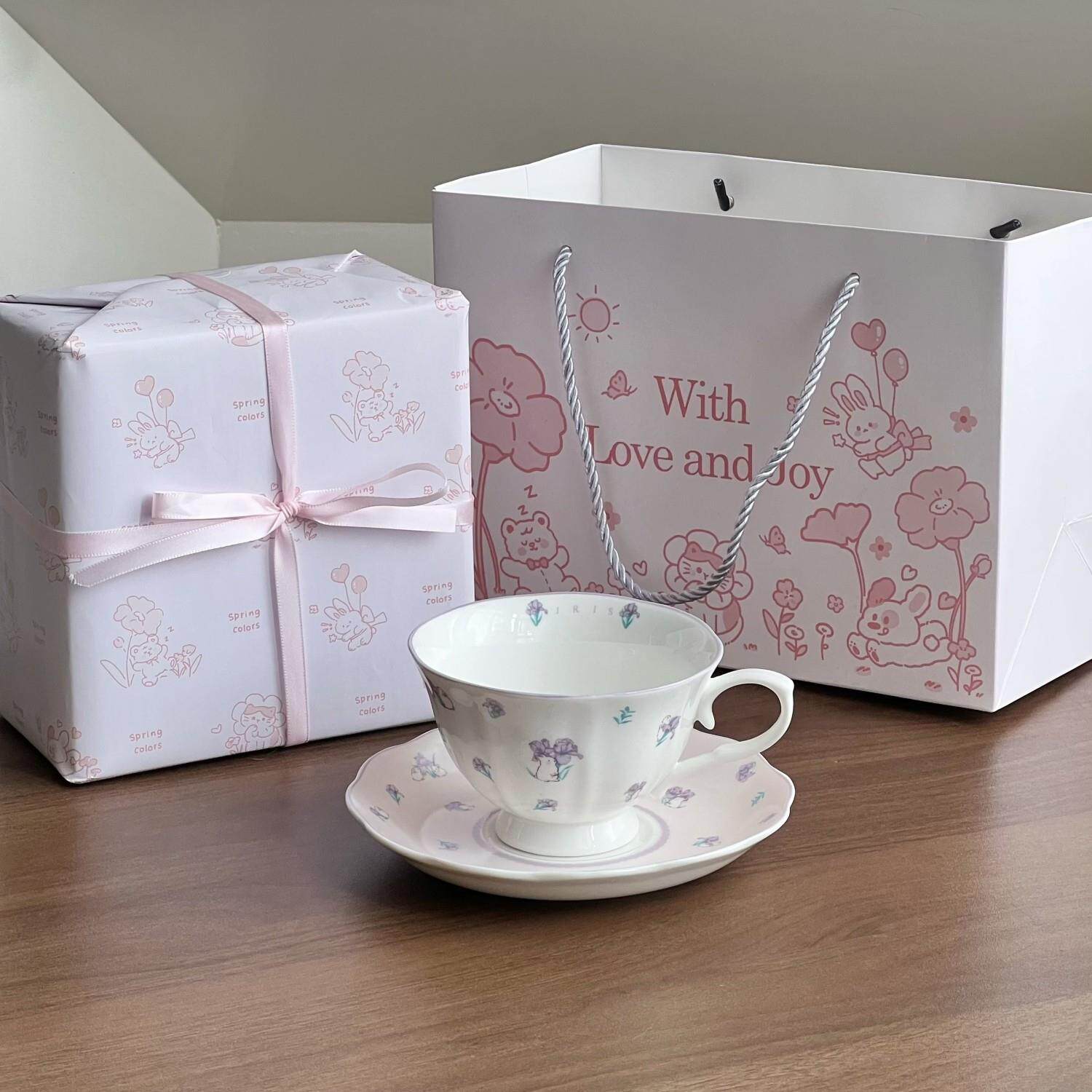 兔子与花陶瓷咖啡杯小众设计感咖啡拉花杯子家用下午花茶餐具礼物