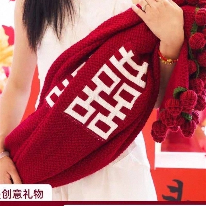 玫瑰花毯子手g工制作材料成品百喜毯新婚结婚订婚实用送新人新娘