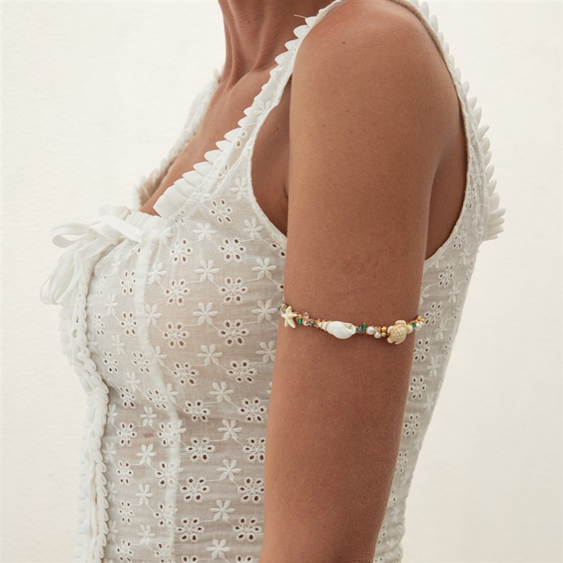 仿珍珠水晶e乌龟海螺海星开口臂镯女2025新潮时尚个性网红旅拍饰