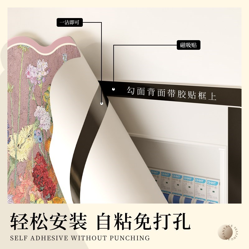 美式油画花电表箱装饰画遮挡弱电配电G箱轻奢高级感客厅挂画免打图片