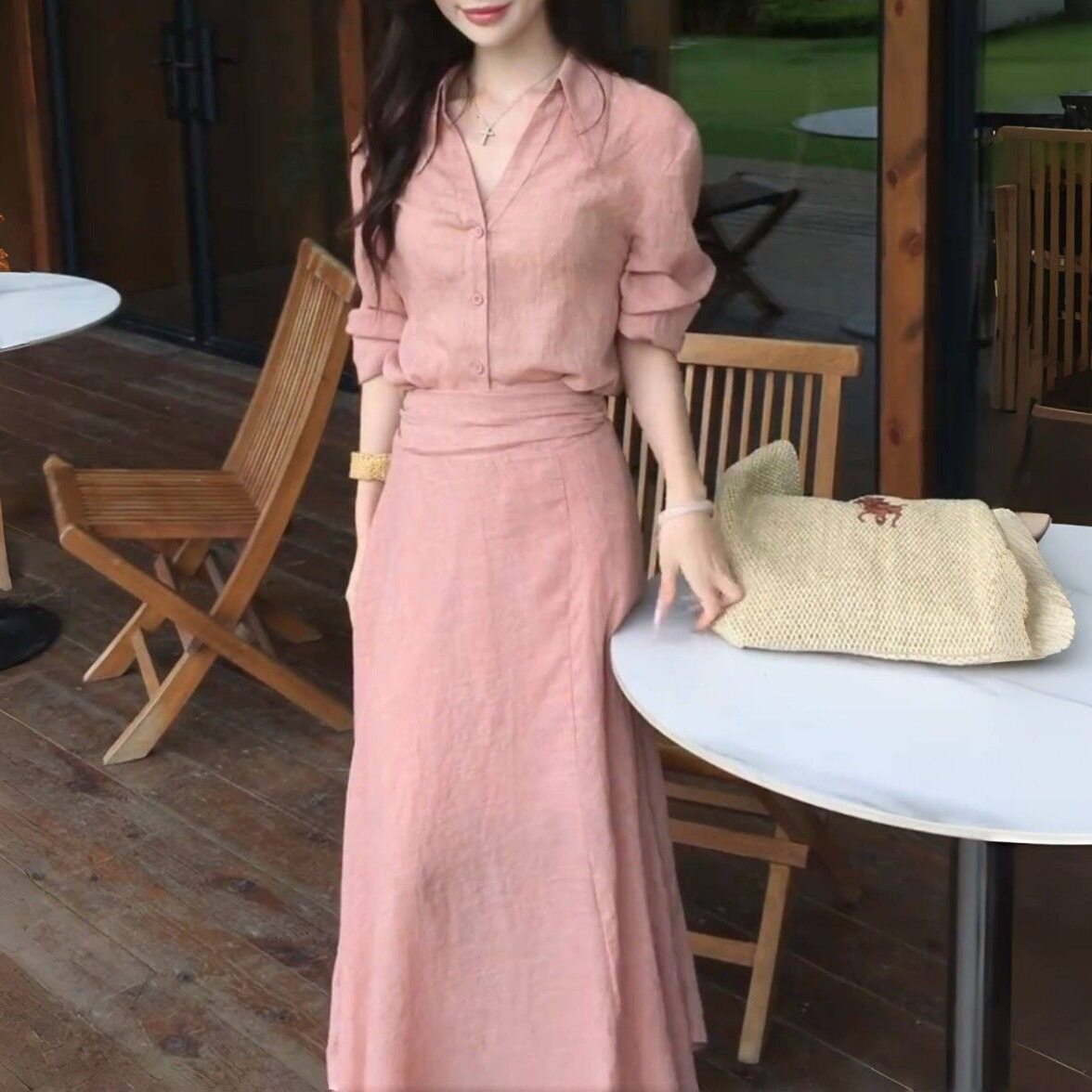 2026年巨好看的套装法式高级感温柔气质长袖防晒衬衫裙子两件套