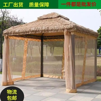 防雨餐饮休闲遮阳凉亭仿真茅草屋庭院农家乐露天毛草棚四角茅草亭