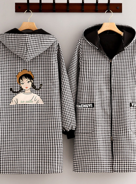 加绒加厚长袖围裙冬季保暖正穿外套防污耐脏工作服定制印字罩衣女