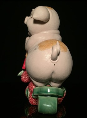 石湾公仔陶瓷美陶猪年生肖摆件客厅玄关电视柜装饰品拜年商务礼品