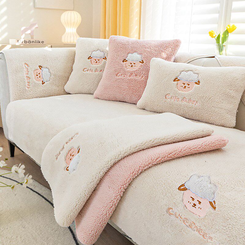 沙发垫冬季冬天羊羔绒坐垫子简约冬款加厚毛绒防滑皮沙发套罩盖布