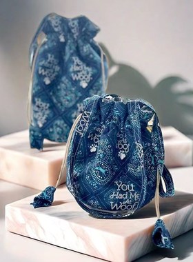 圆底抽绳束口袋8-7非成品手工布艺DIY材料包底17CM可提可背束口包