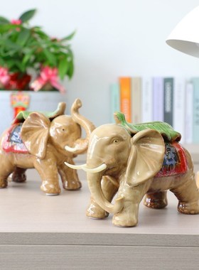 陶瓷大象摆件一对客厅玄关办公室柜子中式家具吸水象招财象装饰品