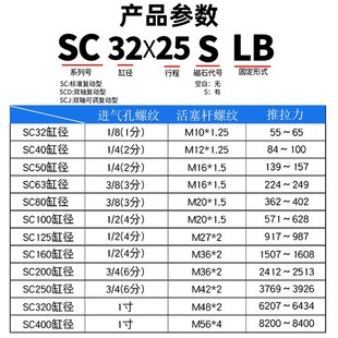 SC63气缸大推力32大全小型气动80 100X50X75X100X150X175X200X250