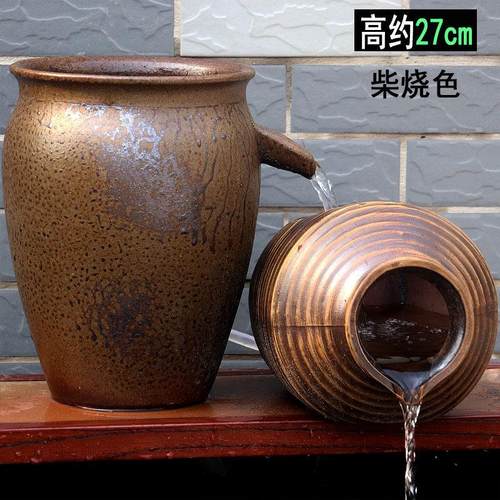 日式流水摆件古法养鱼过滤系统陶瓷流水罐水培花盆覆古庭院造景陶