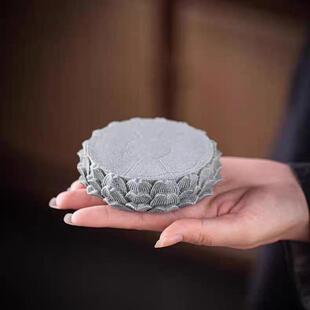 青砂石创意莲花台底座加高石头座中式盖置茶托杯垫书房镇纸桌摆件