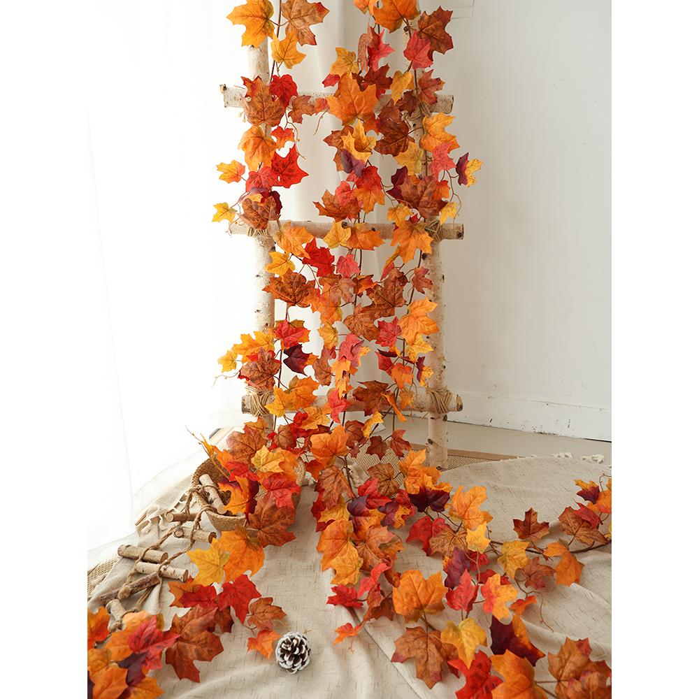 仿真红枫叶秋叶塑料花藤叶管道缠绕藤蔓假花格栅吊顶植物枫叶藤条