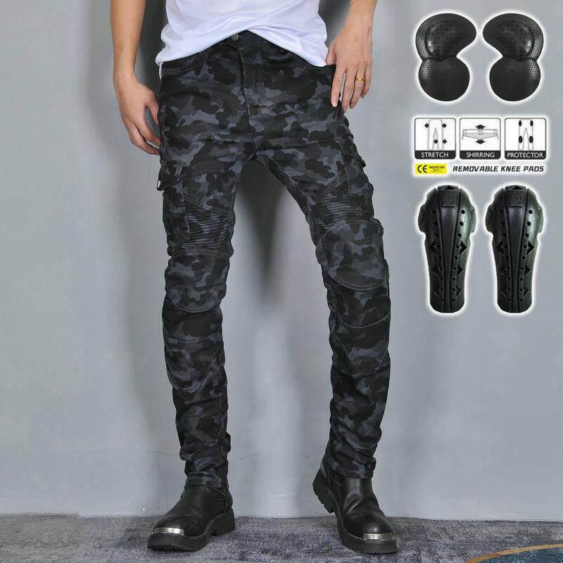 VOLERO 沃镭锣 机车骑行裤 覆古机车牛仔裤 迷彩多袋工装防摔裤