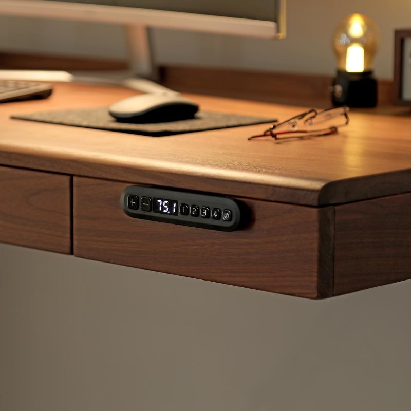 实木电动升降桌自动电竞智能站立式电脑办公黑胡桃木书桌工作台