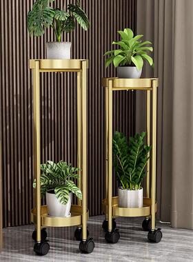 轻型豪华花架客厅落地式室内阳台储物架移动铁绿色花盆架Pothos花
